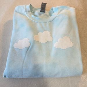 blue tie dye crewneck with clouds size medium